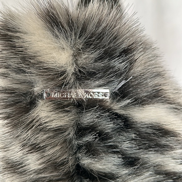 MICHAEL KORS black, gray, and white safari faux fur scarf. Pulls through. - Picture 3 of 7